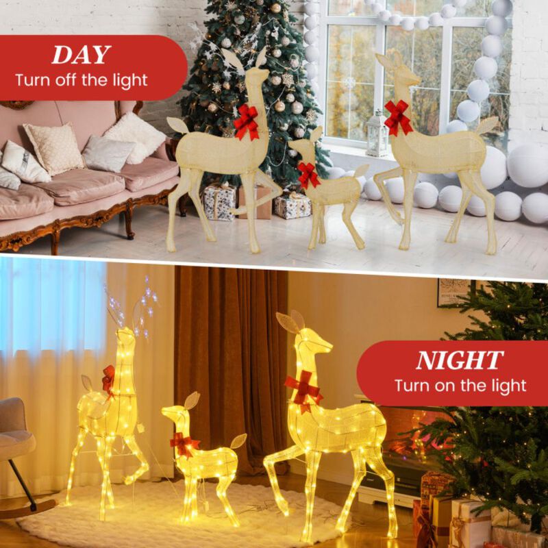 Hivvago 3 Pieces Lighted Family Deer Set with LED Lights and RGB Flashing Lights