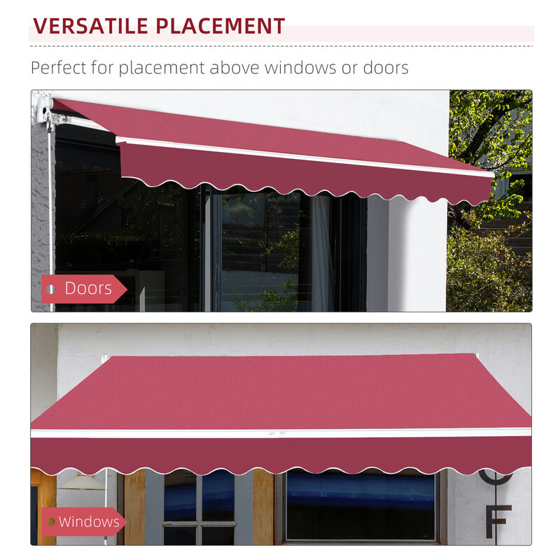 Outsunny 10' x 8' Manual Retractable Awning Sun Shade Shelter for Patio Deck Yard with UV Protection and Easy Crank Opening, Wine Red