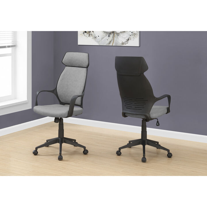 Monarch Specialties I 7250 Office Chair, Adjustable Height, Swivel, Ergonomic, Armrests, Computer Desk, Work, Metal, Fabric, Grey, Black, Contemporary, Modern