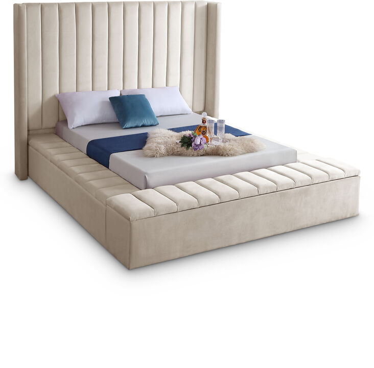 Meridian Furniture Kiki Cream Velvet King Bed