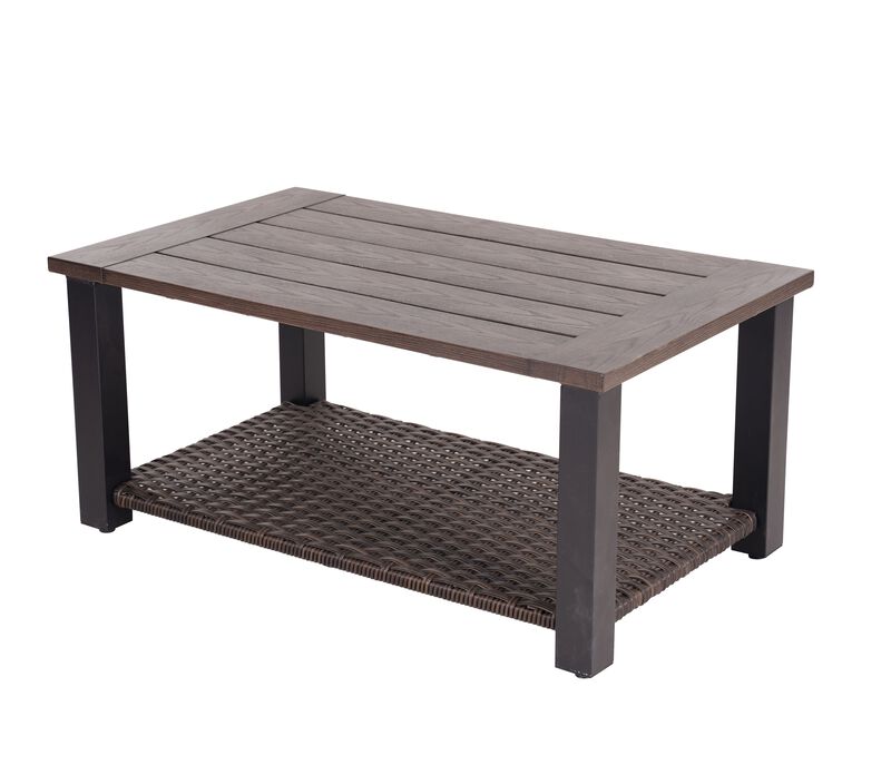 Mondawe Outdoor Coffee Table,Wood Grain Finish,With Storage Space Rust-Resistant Steel Frame Table