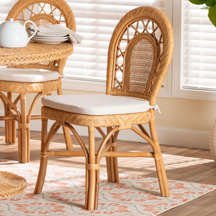 bali & pari Adam Natural Rattan Dining Chair with Curved Backrest and Removable Cushion - Handwoven Wicker Accent Chair for Dining Room or Kitchen