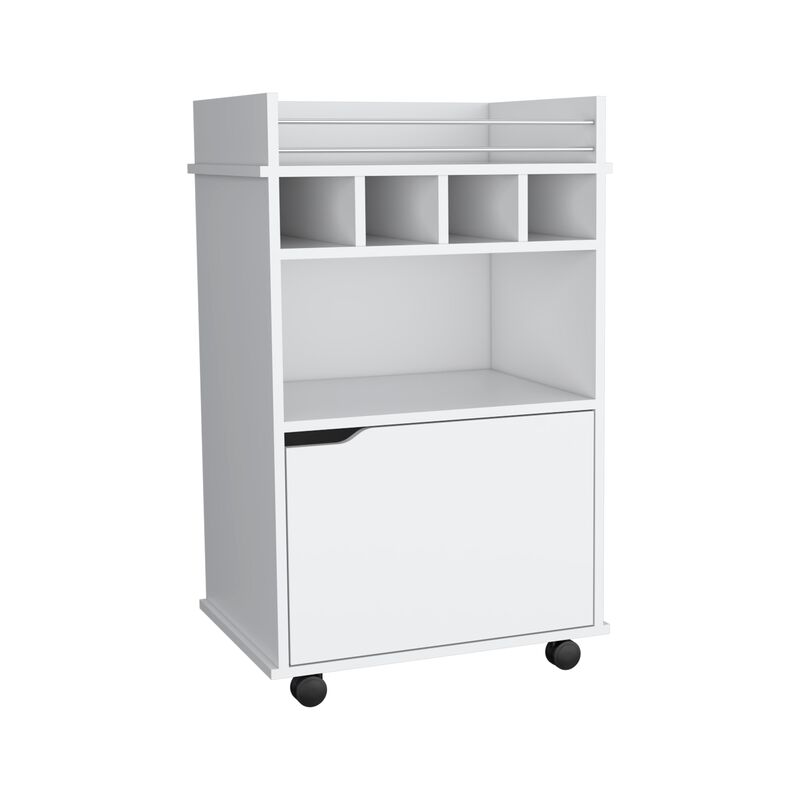Phoenix Bar Cart with 2 Open Shelves  4 Wine Cubbies and Cabinet