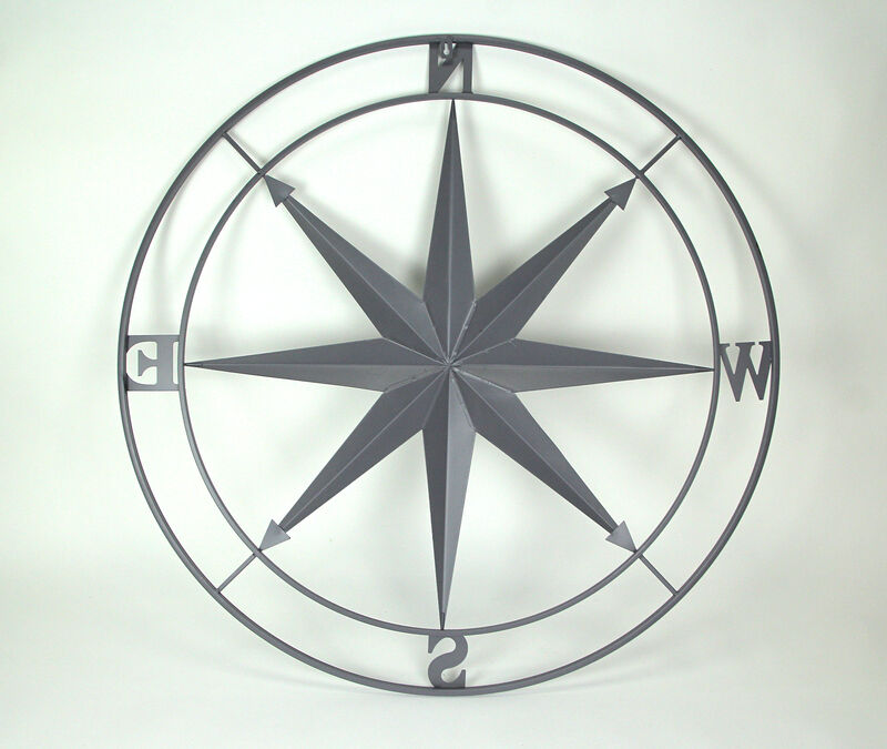 Galvanized Zinc Finish Metal Indoor/Outdoor Compass Rose Wall Hanging 36 in. image number 2