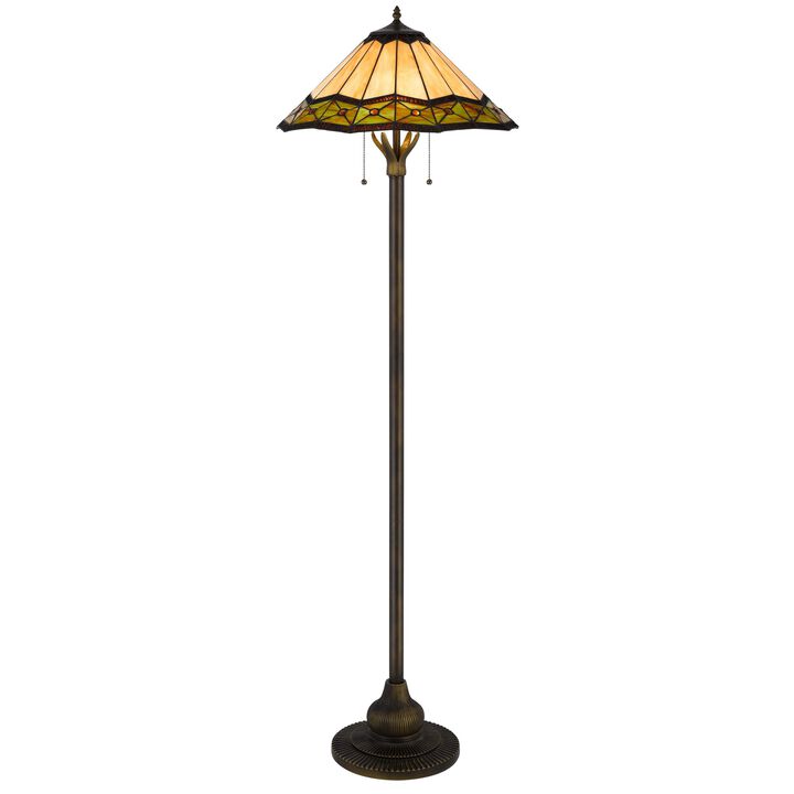 Dio 62 Inch Floor Lamp, Colorful Tiffany Style Stained Glass, Bronze Resin - Benzara