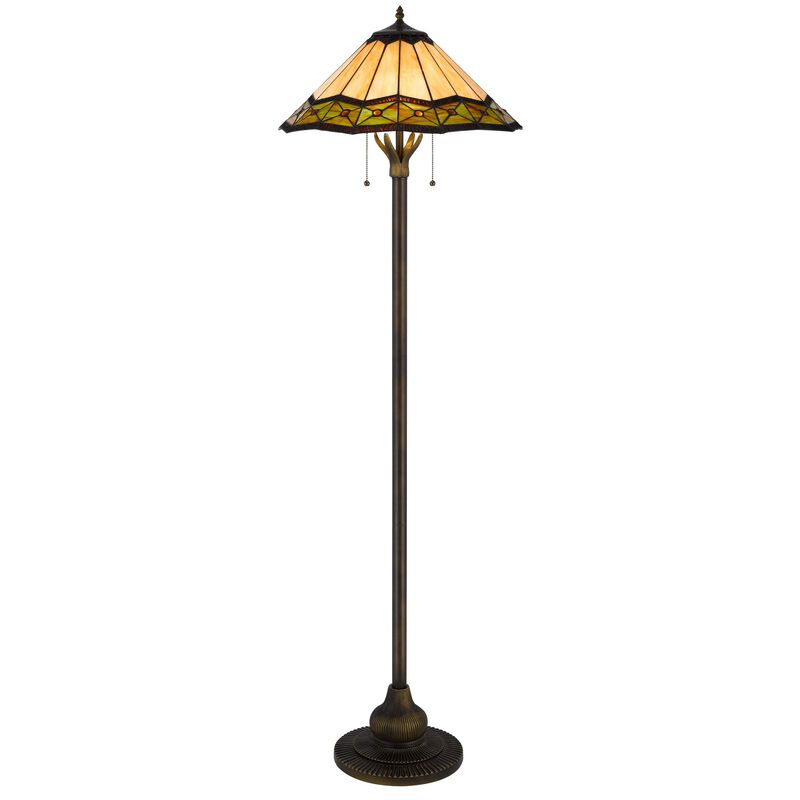 Dio 62 Inch Floor Lamp, Colorful Tiffany Style Stained Glass, Bronze Resin - Benzara