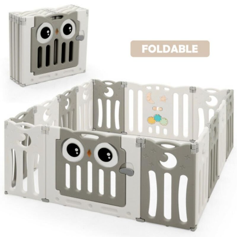 Kids Foldable Playpen &ndash; 14-Panel Baby Activity Fence with Gate Lock