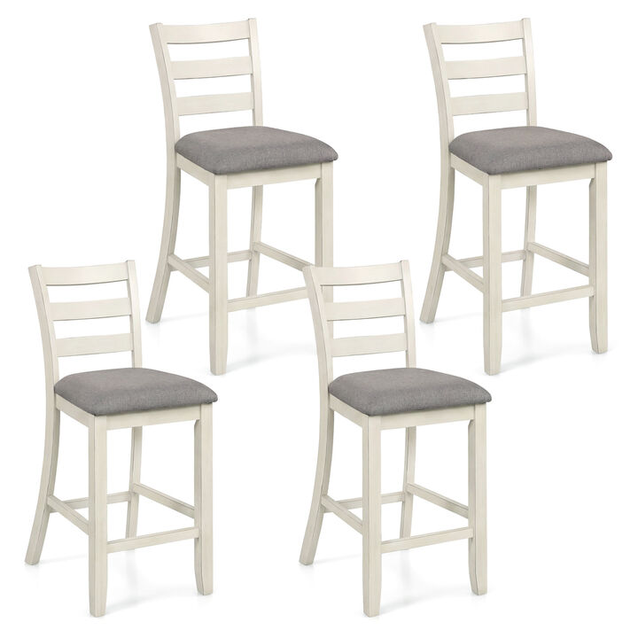 Set of 4 Counter Height Dining Chairs with Fabric Seats and Wood Legs