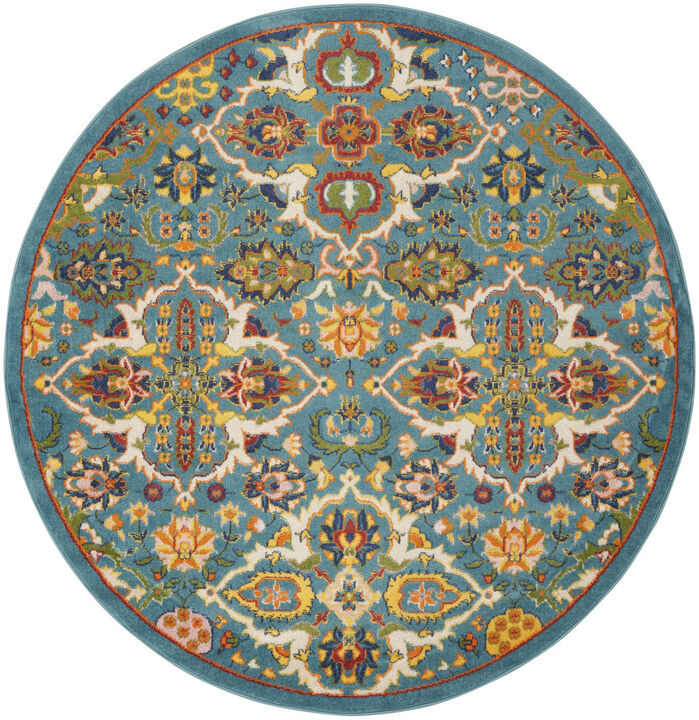 HomeRoots Round Floral Power Loom Area Rug