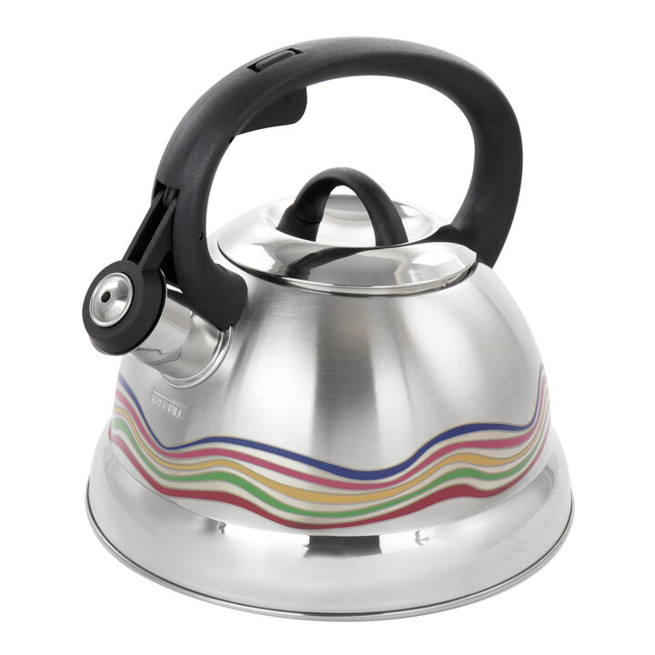 Mr. Coffee Cagliari 1.75 Quart Stainless Steel Whistling Tea Kettle with Color Changing Exterior