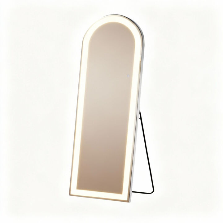 HomeRoots 71" Clear Arch Lighted Freestanding and Wall Mount Frameless Full Length Mirror