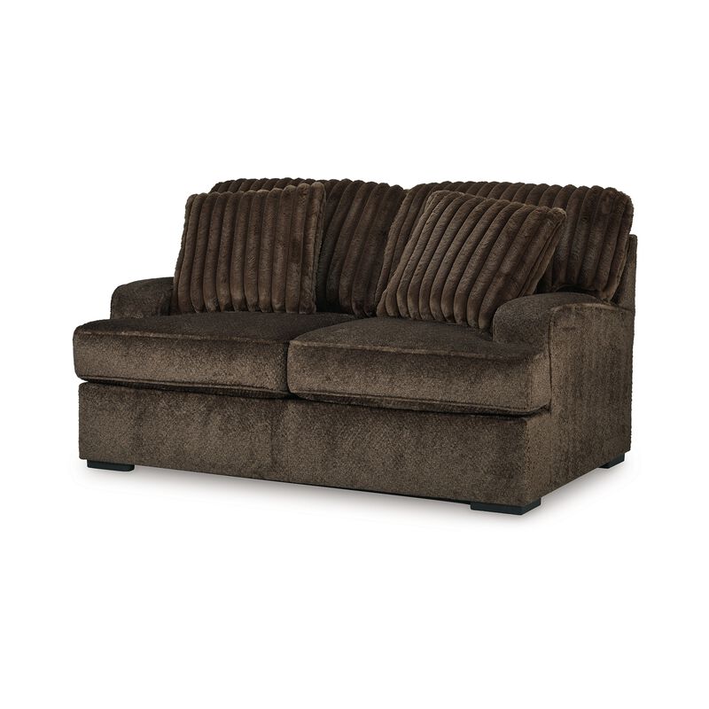 Ayle Loveseat, 2 Accent Pillows, Brown Corduroy Polyester 69 Inch