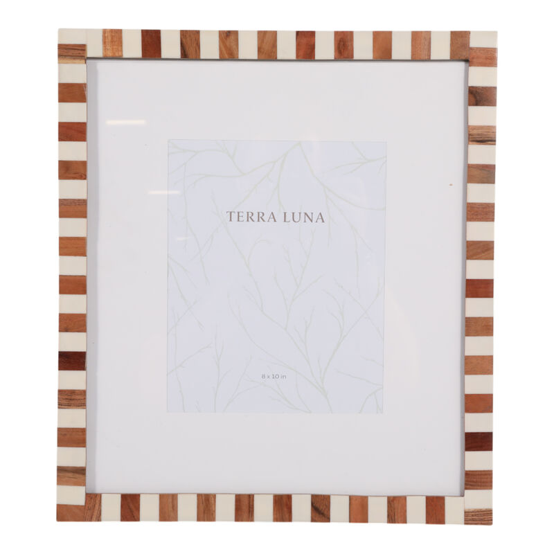 8x10" Matted Photo Frame Wood Inlay, Natural/ivory image number 0