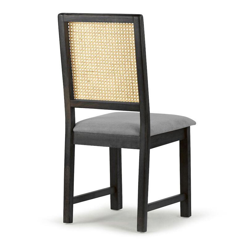 Glamour Home Set of 2 Gray Fabric Dining Chair High Rattan Back and Black Wood Legs