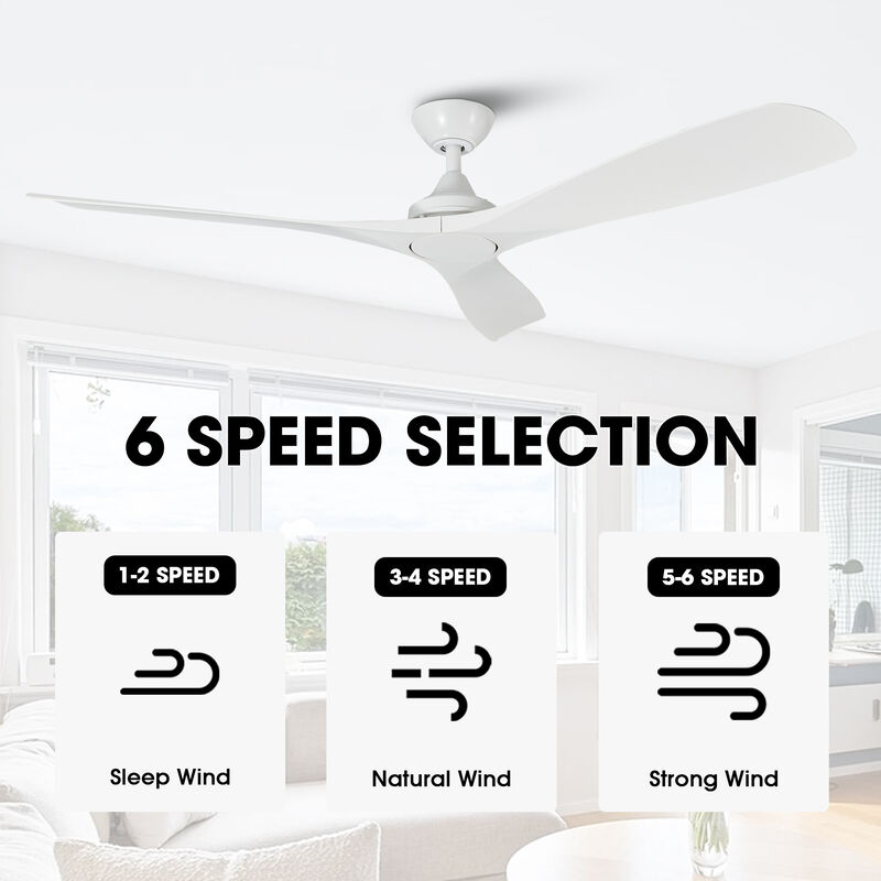 52 in. Matte White 6-Speed Reversible Ceiling Fan with Remote without Light