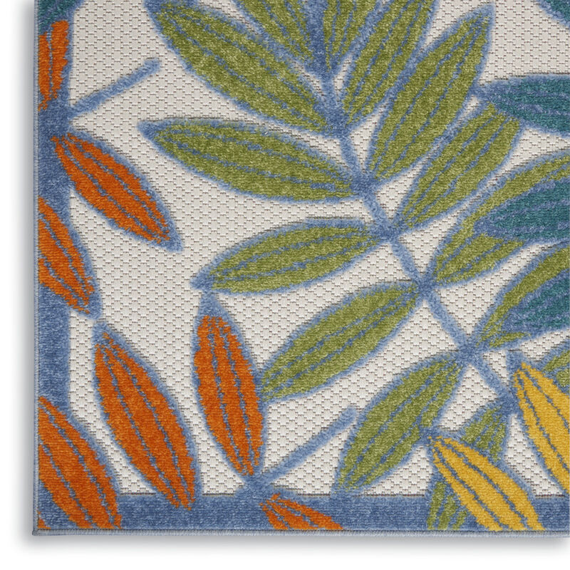 HomeRoots 10' X 14' Ivory Blue Orange And Green Palm Leaf Indoor Outdoor Area Rug image number 2
