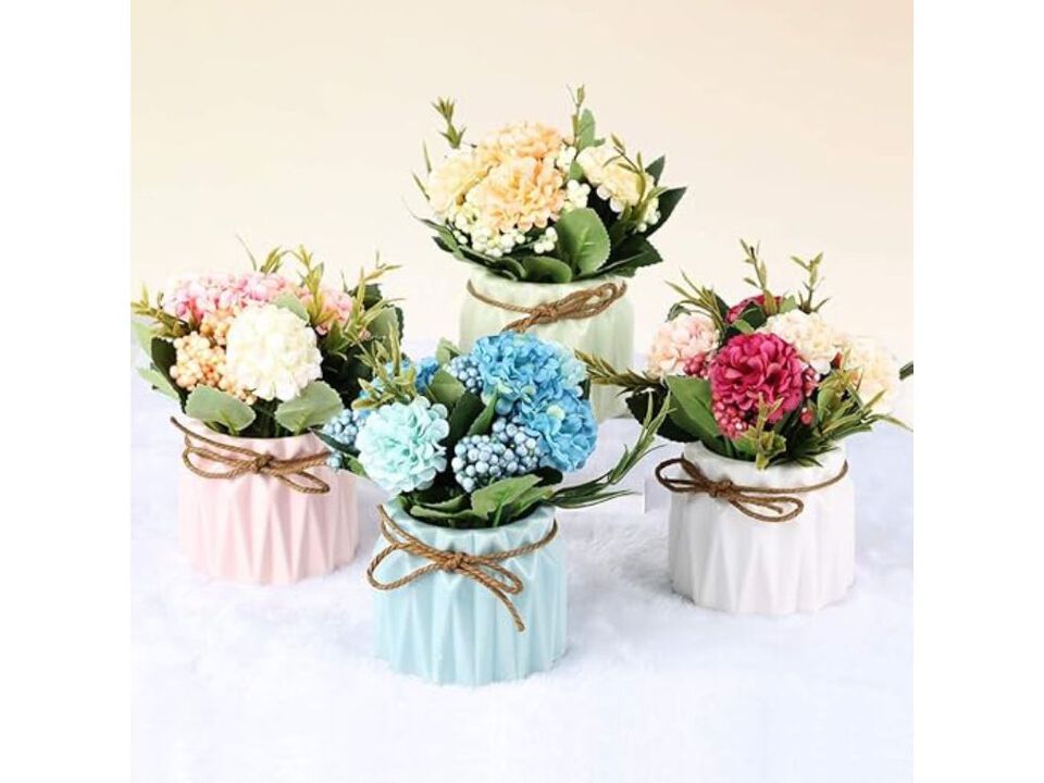 White Artificial Hydrangea Flower Stems Vase Filler Bouquet