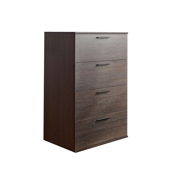 Levy Tall Dresser Chest, 4 Jumbo Drawers, Farmhouse Dark Brown Wood Finish