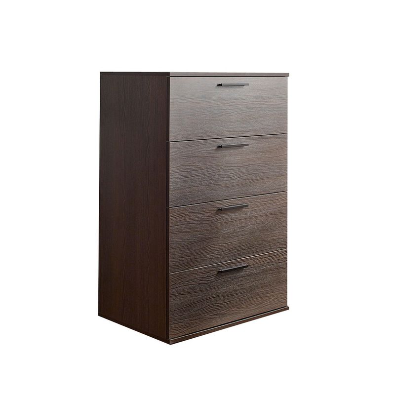 Levy Tall Dresser Chest, 4 Jumbo Drawers, Farmhouse Dark Brown Wood Finish