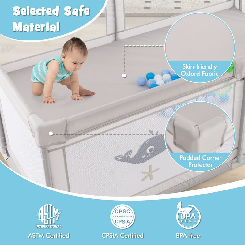 Large Baby Playpen with Pull Rings and Ocean Balls &ndash; Cute Pattern for Playtime