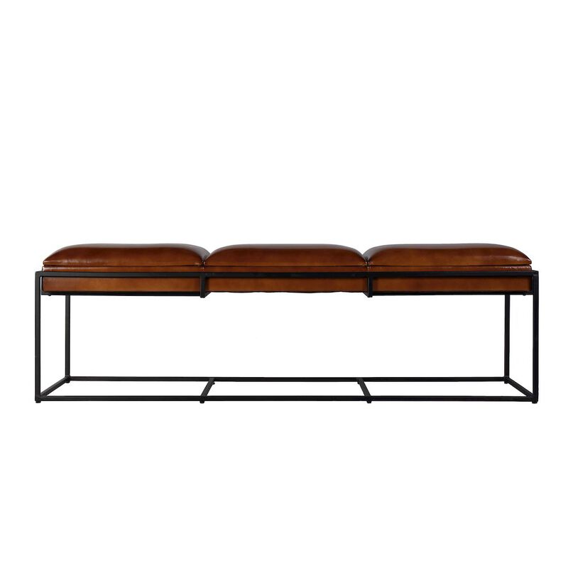 Butler Specialty Kane 62 in. W Leather and Iron Accent Bench, Brown, Black image number 3