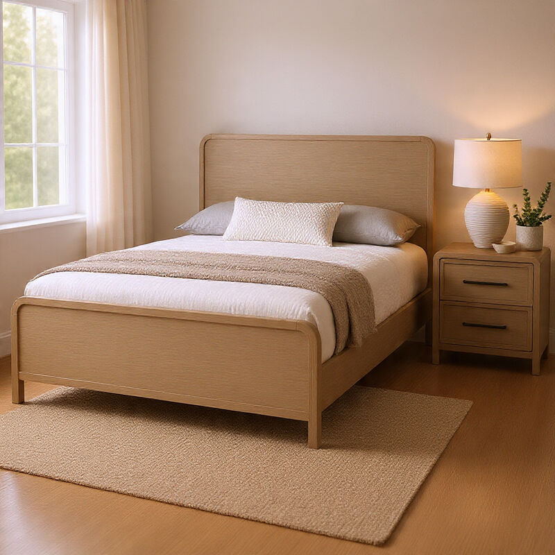 Queen Bedroom Set, Natural Oak Beige Brown Wood, 2 Piece Set with Nightstand image number 8