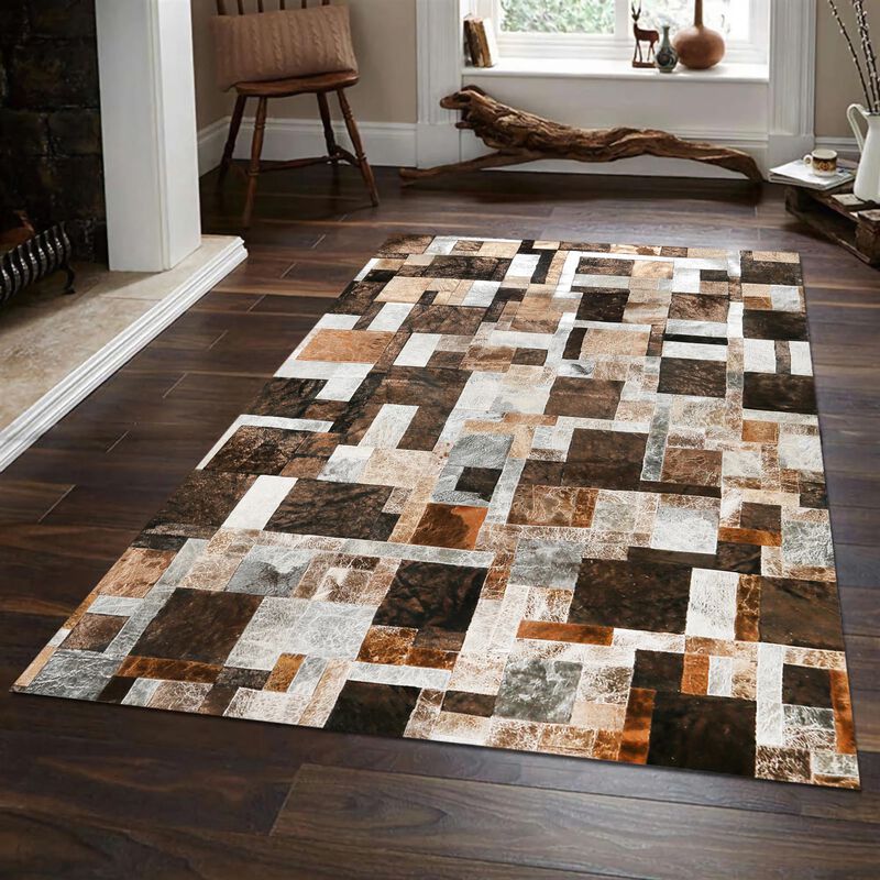 Natural Multicolor Cowhide Patchwork Rug image number 1