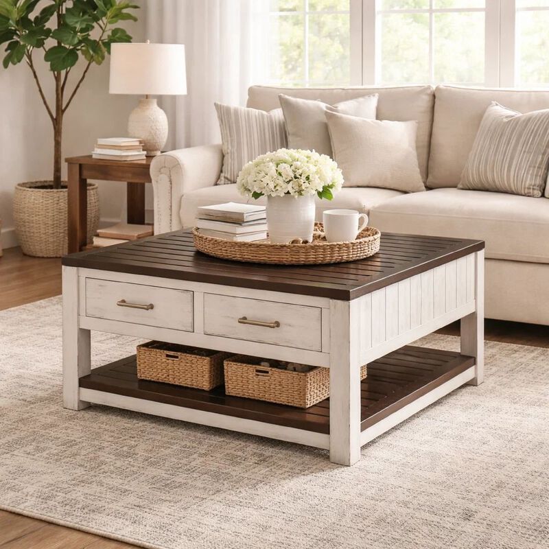 Barb Coffee Table, 2 Drawers and Lift Top, 36 Inch Gray Acacia Wood image number 7