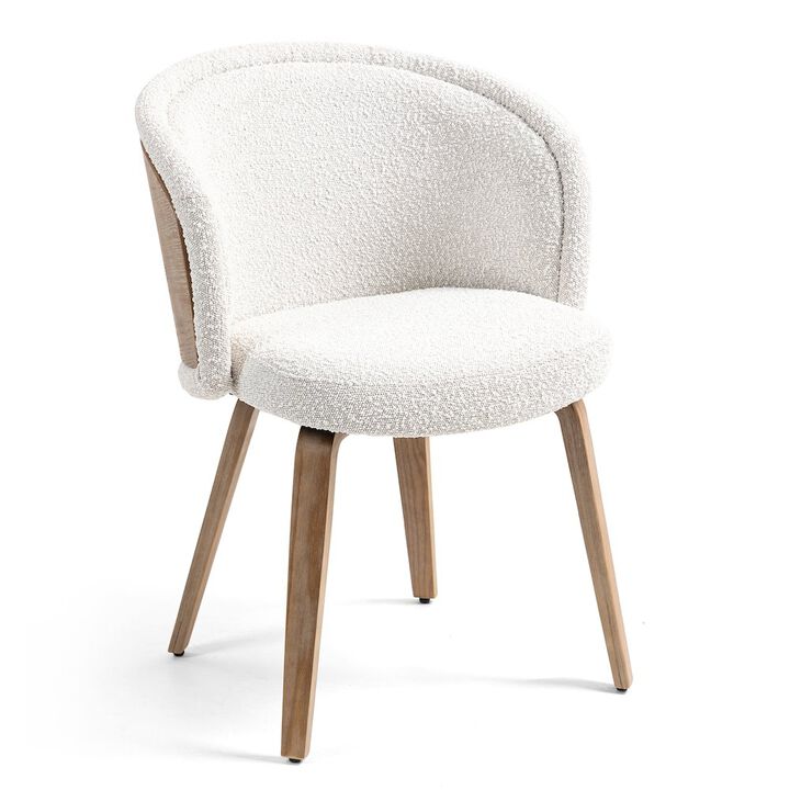 Glamour Home Set of 2 Beryl White Washed Boucle Fabric Dining Chair with Natural Wood Legs