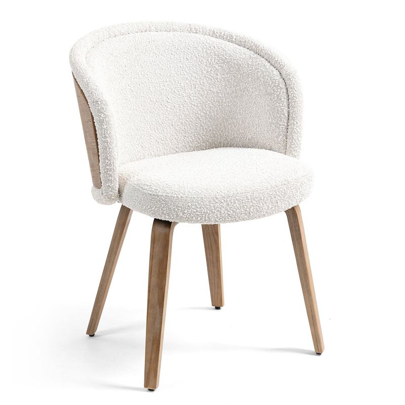 Glamour Home Set of 2 Beryl White Washed Boucle Fabric Dining Chair with Natural Wood Legs
