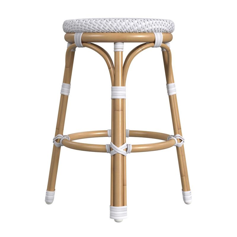 Butler Specialty Tobias 24 in. Seat Height Outdoor Rattan and Metal Backless Counter Stool, White
