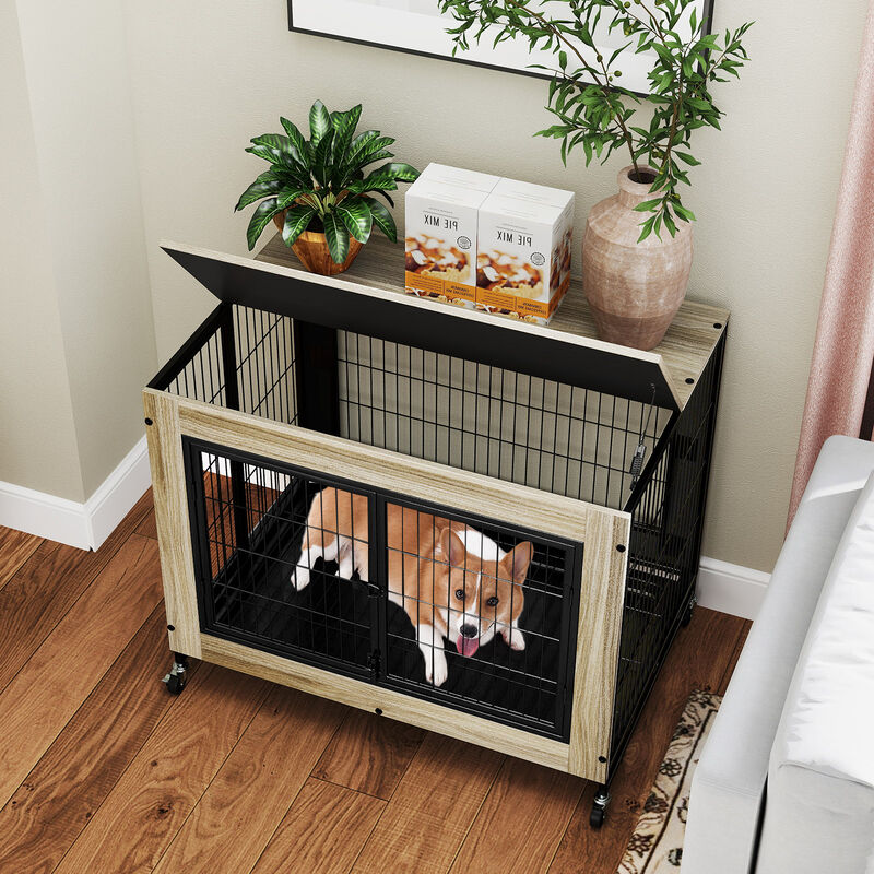 Steel Frame Dog Crate with Flip-Up Access, 3 Secure Doors & Removable Tray For Dogs image number 1