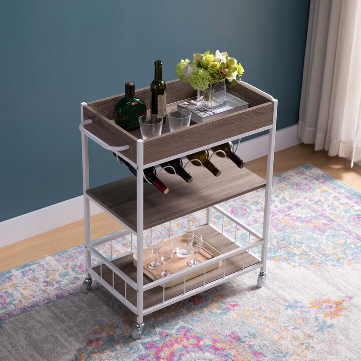 Dark Taupe & White Metal Frame Kitchen Cart with Enclosed Shelves