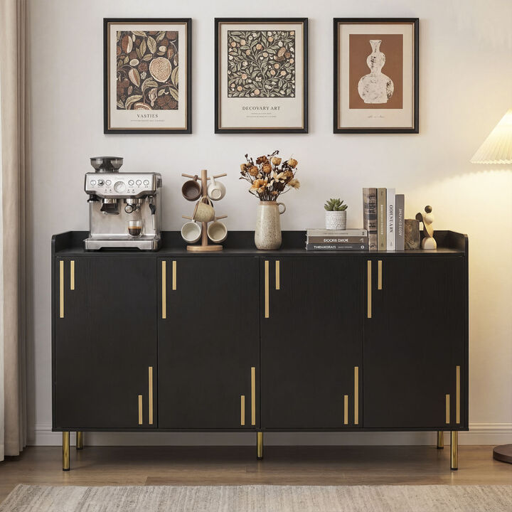 Modern 55 Inch Credenza Buffet Cabinet with 4 Doors Metal Legs Storage