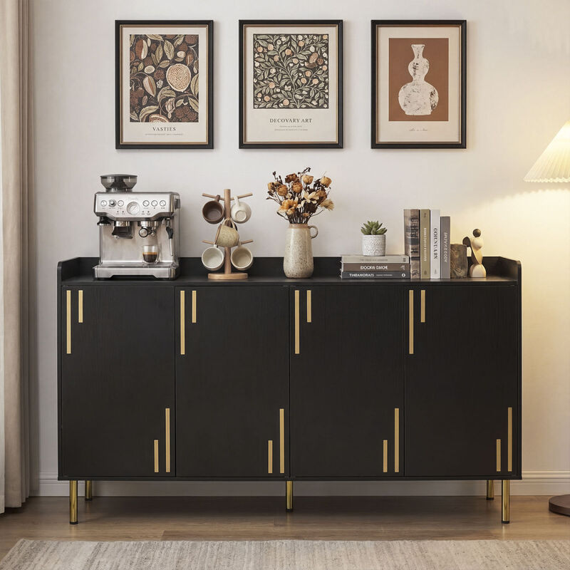Modern 55 Inch Credenza Buffet Cabinet with 4 Doors Metal Legs Storage image number 1