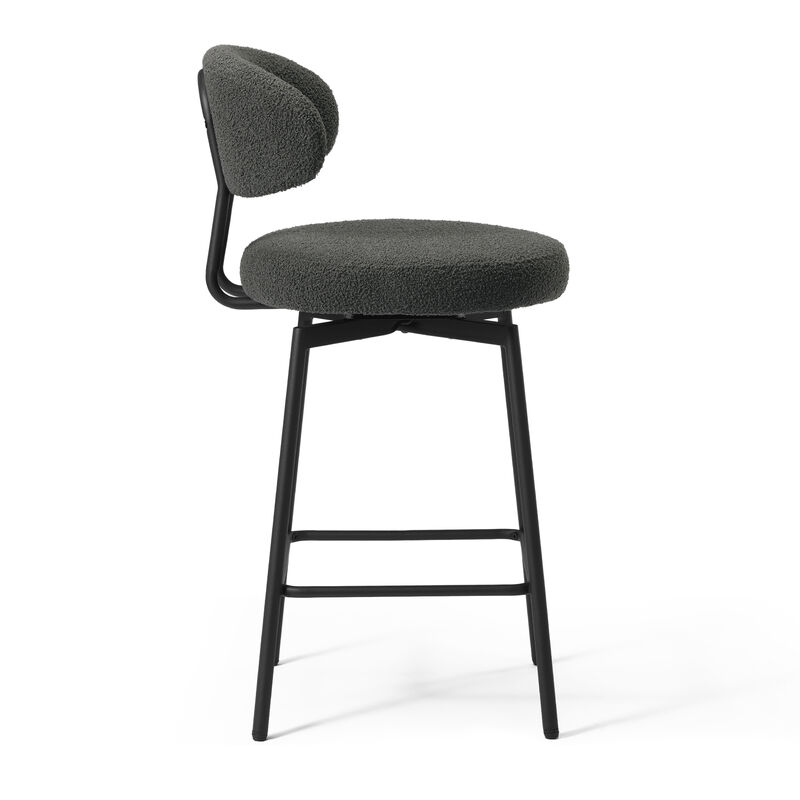 WestinTrends Modern Upholstered Sherpa Fabric Counter Height Bar Stools with Back (Set of 2) image number 3