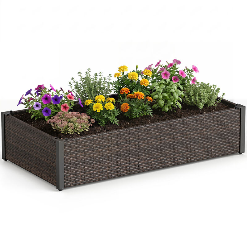 PE Rattan Raised Garden Bed with Open-Ended Base for Outdoor Plants image number 6