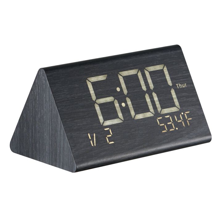 Digital Wooden Alarm Clock with Voice Control Dual Alarm USB Charger