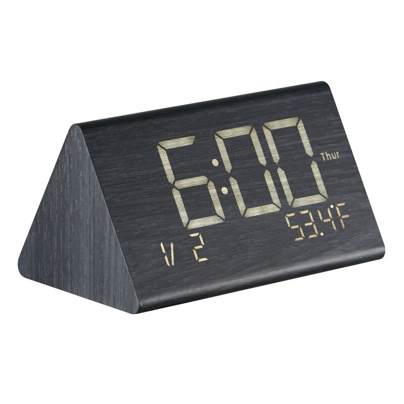 Digital Wooden Alarm Clock with Voice Control Dual Alarm USB Charger image number 0