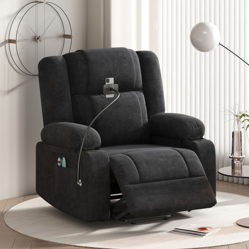 Power Lift Recliner Chair Electric Recliner for Elderly Recliner Chair with Massage and Heating Functions, Remote, Phone Holder Side Pockets and Cup Holders for Living Room, Black