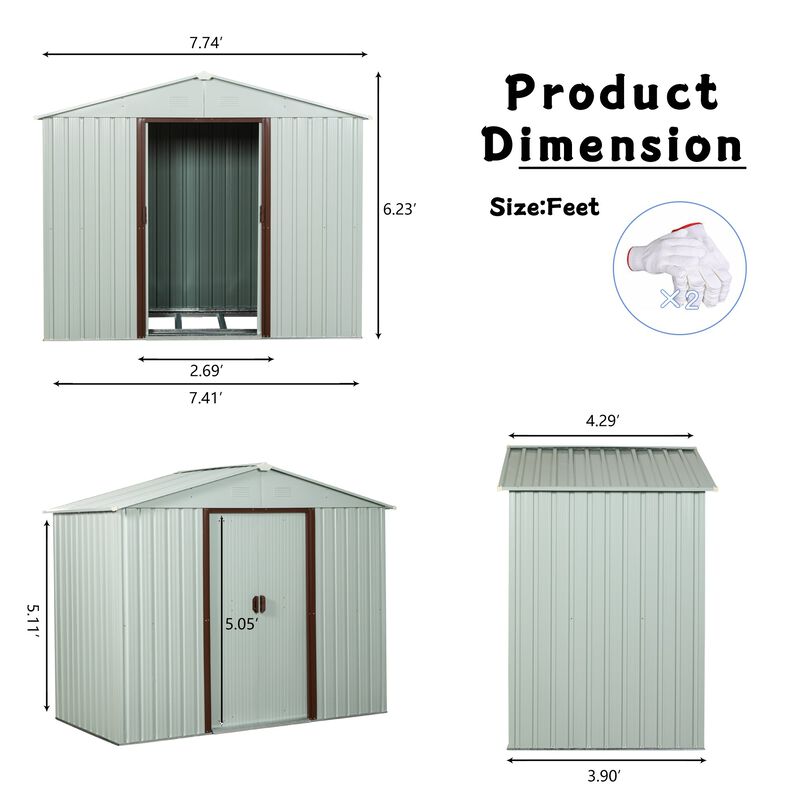 MONDAWE 8 ft. W x 4 ft. D Outdoor Metal Storage Shed with Double Door and 4 Vents 32 sq. ft.