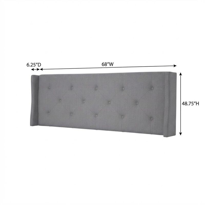 Gray Upholstered Queen Headboard with Solid Rubberwood Frame and Sturdy Design image number 5