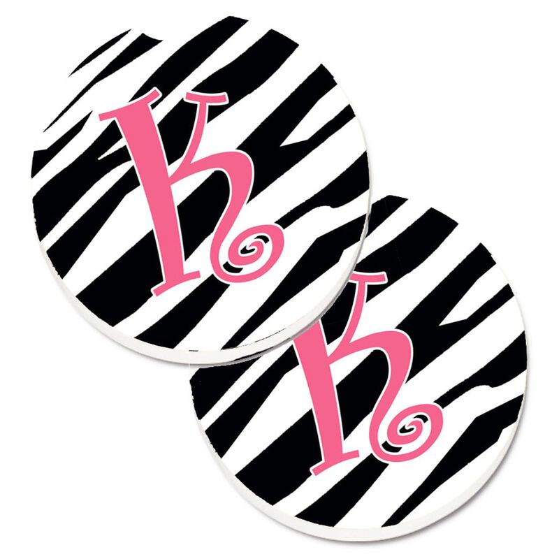 Caroline's Treasures Monogram Initial K Zebra Stripe & Pink Set of 2 Cup Holder Car Coasters CJ1037-KCARC, 2.56, Multicolor