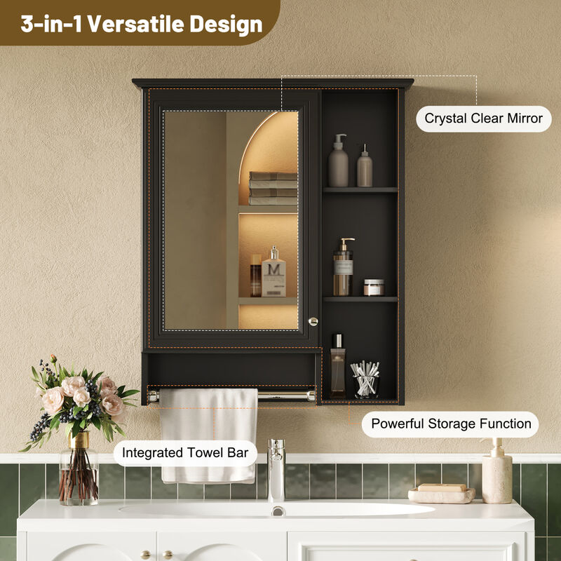 ELEMENT ACE Wall Mounted Medicine Cabinet with Adjustable Shelf and Integrated Towel Bar Organization Solution image number 6