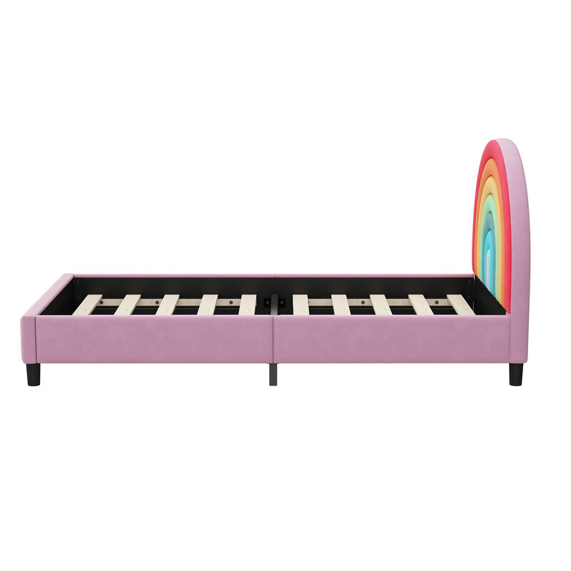 Merax Platform Bed with Rainbow Headboard Princess Kids Bed