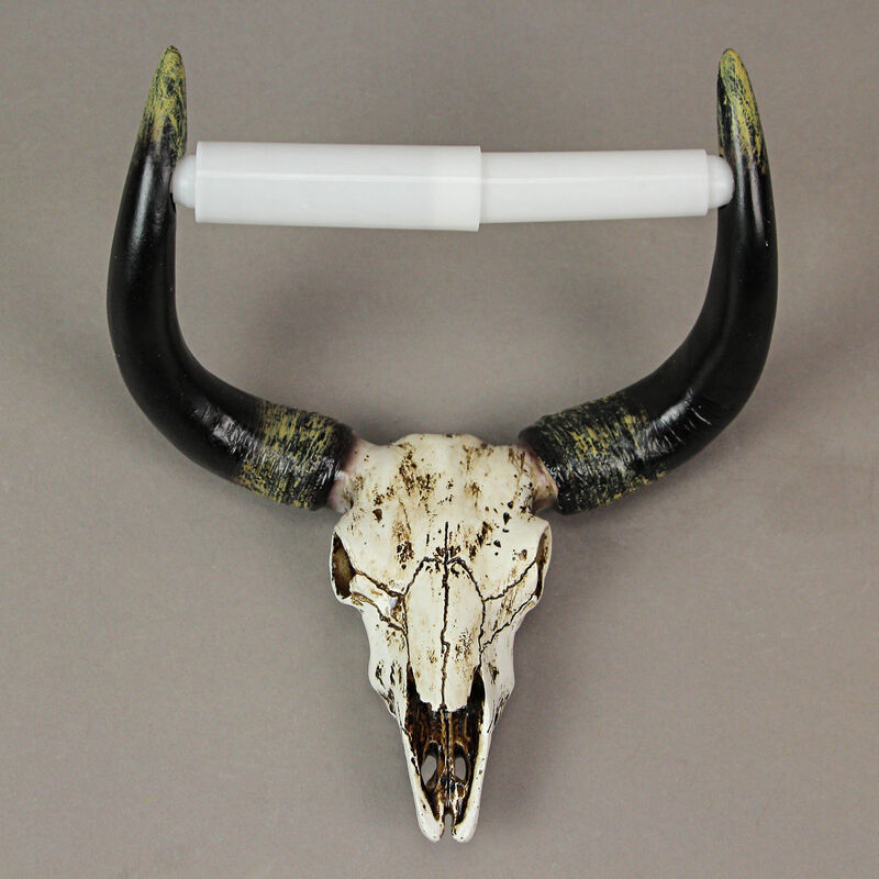 Rustic Faux Steer Skull Decorative Toilet Paper Holder Resin Bathroom Home Decor image number 5
