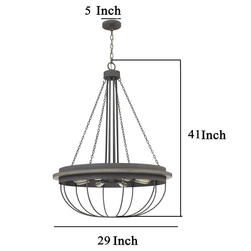 Nexy 29 Inch Chandelier, 8 Light Bulb Sockets, Gray Metal Cage Design - Benzara
