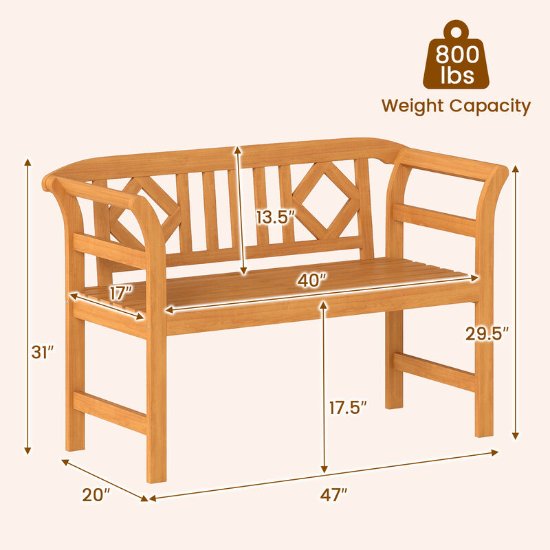 Outdoor Acacia Wood 2-Person Loveseat with Backrest and Armrests for Porch-Natural