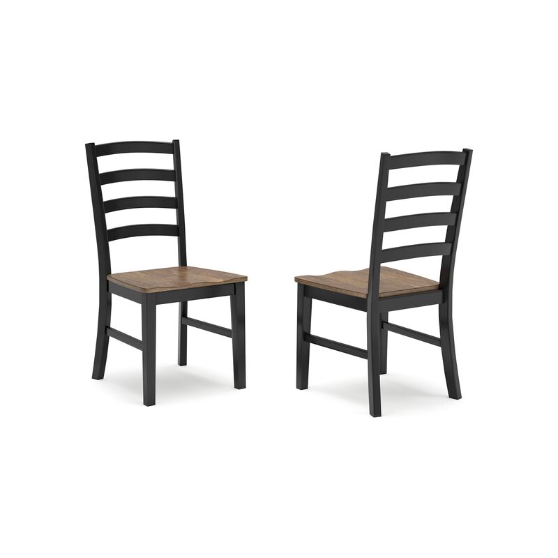 Fleur Dining Side Chair Set of 2, Black Ladderback, Brown Solid Wood - Benzara