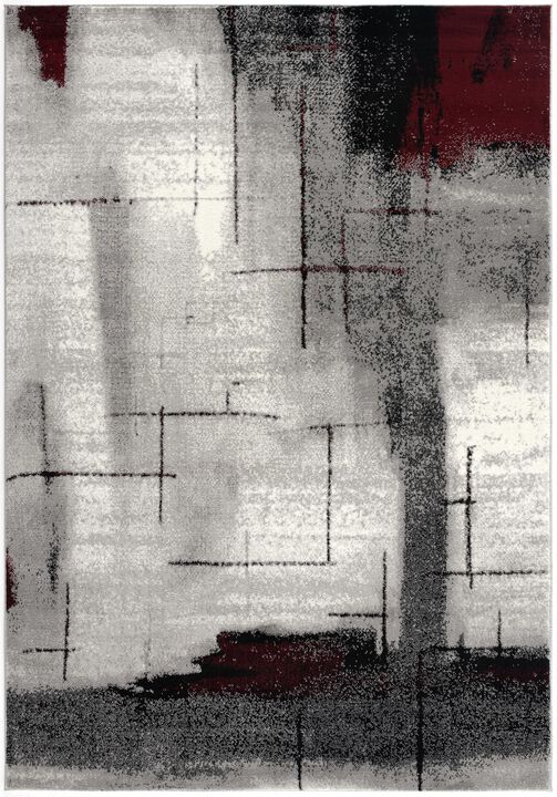 Montage Modern Abstract Grey Red Indoor Area Rug